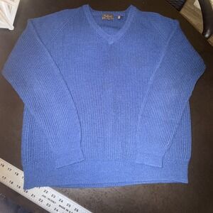 Vintage Buffums California Men's L 80's Blue Knit Pullover V Neck Sweater